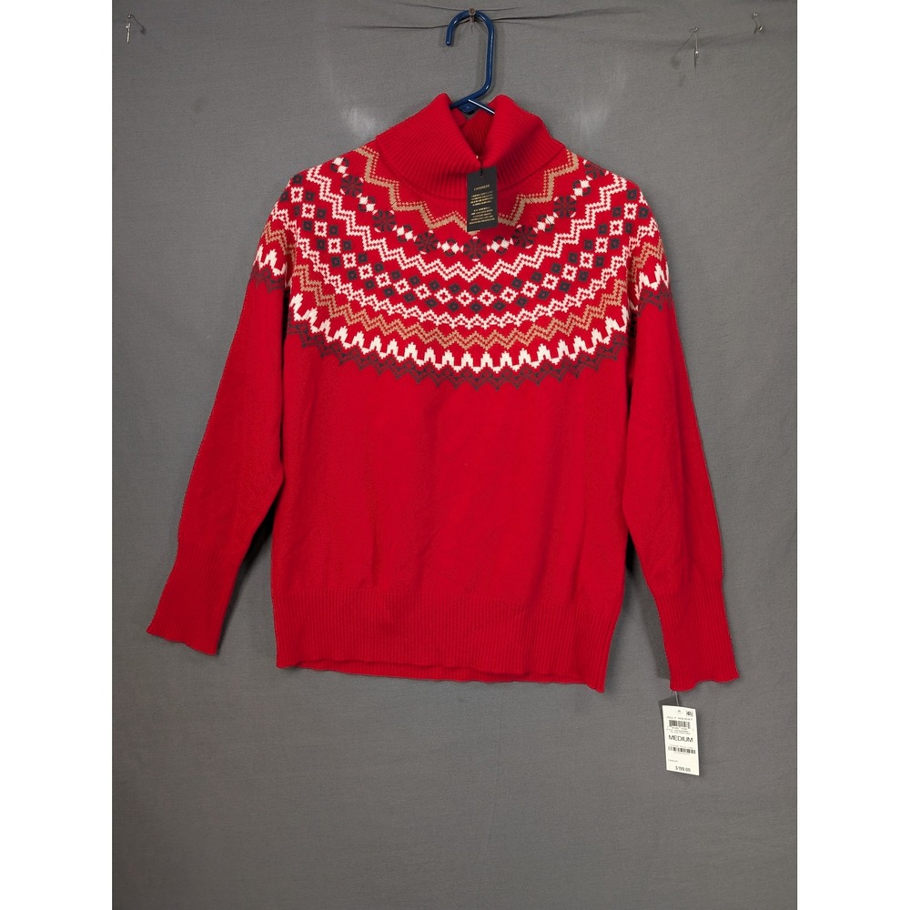 Charter Club Luxury 100% Cashmere Fair Isle Turtleneck Sweater Red Medium 79933
